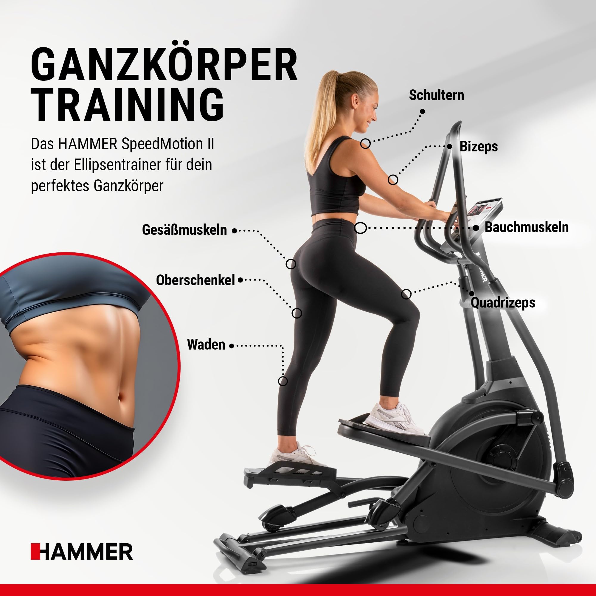 Hammer Crosstrainer Ellipsentrainer SpeedMotion II, 3-fache Steigung, 24 Programme, 18 kg Schwungmasse, Kinomap & Zwift