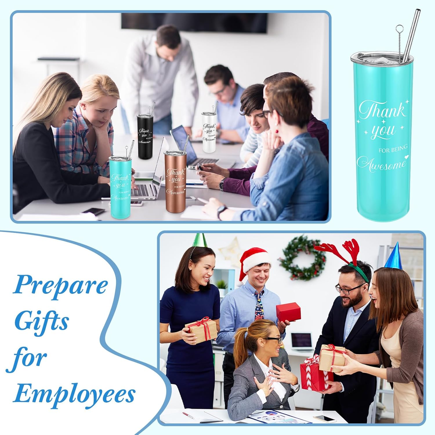 Ireer Employee Appreciation Gifts Thank You Teacher Gifts 20 oz Insulated Tumbler Keychain Pen Notepad(Classic Colors,4 Sets)