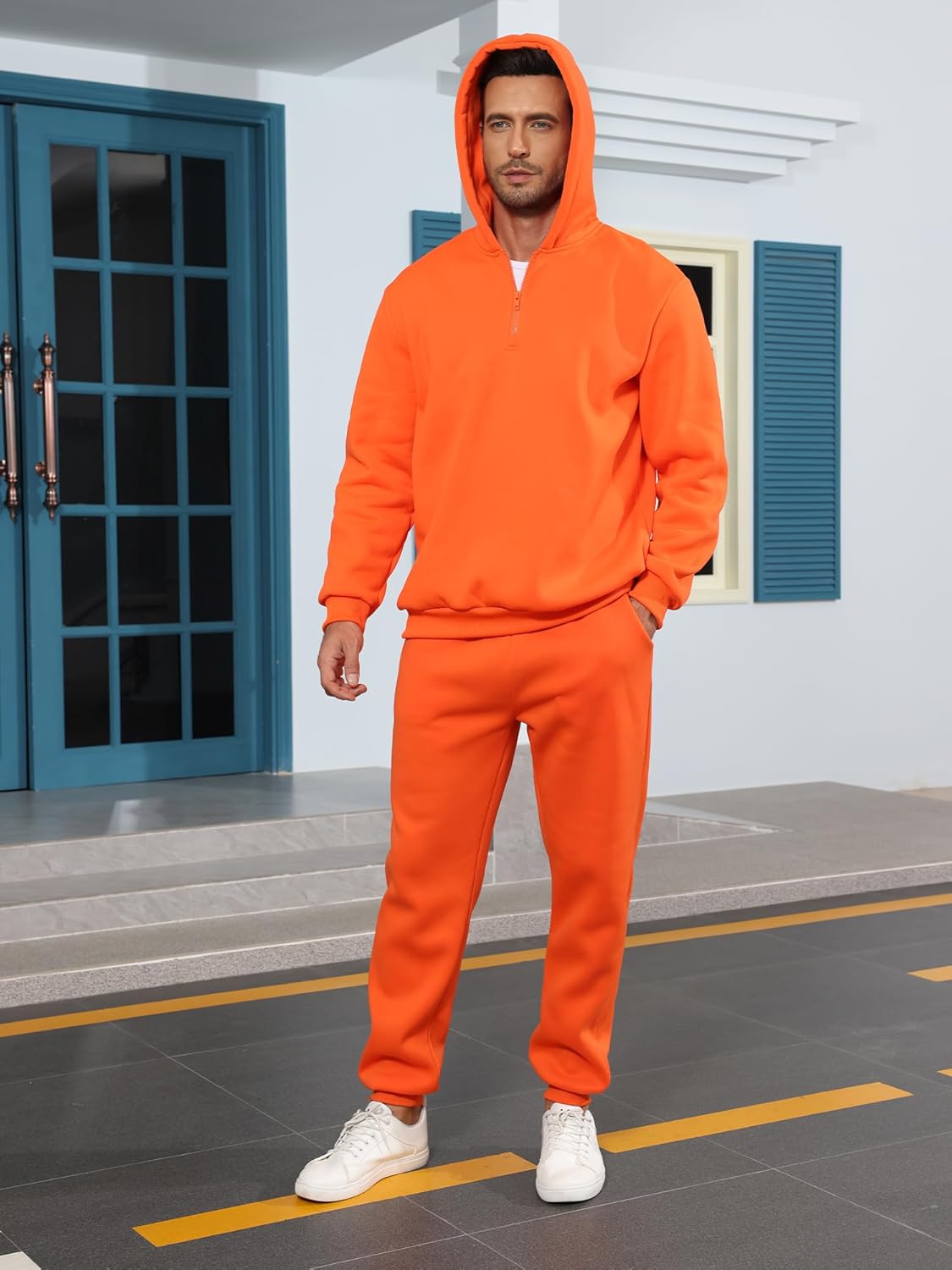 Men's Tracksuits Long Sleeve Casual Sweatsuits Quarter Zip Hoodie With Track Pants 2 Piece Outfits - Image 3