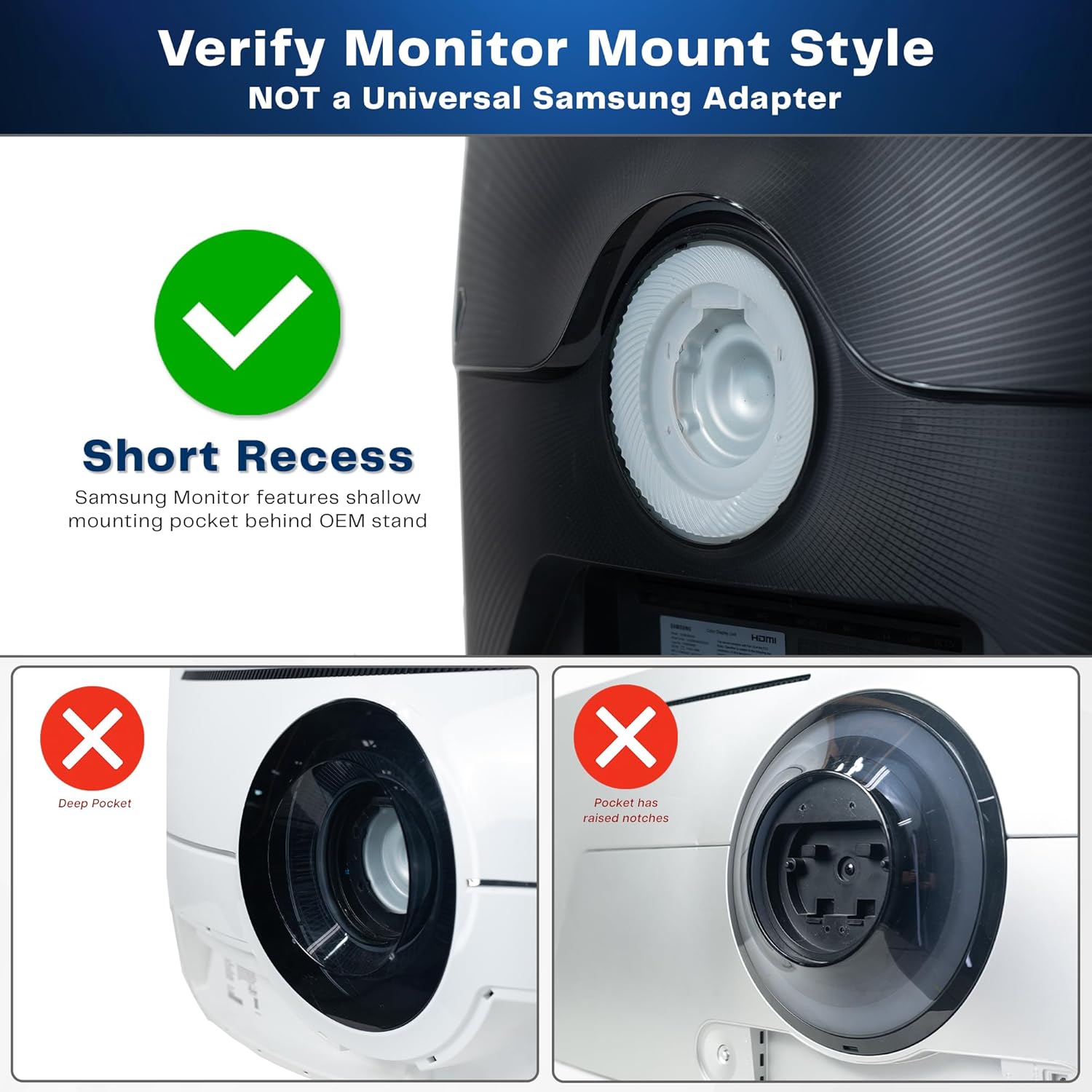 VIVO Short Recessed VESA Adapter Plate Bracket Designed for Samsung G65B, G70A, G70B, G75T, G85NB, CJ890, CRG9, CHG9, CHG90, Odyssey G6, G7, Neo G7, G8, S95UA, VESA 100x100, MOUNT-SG9B