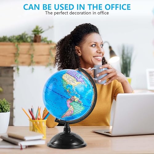 Miniatura 7 de Globo mundial de 8 pulgadas con soporte giratorio de tierra para niños, geografía, aula, educación o decoraciones (azul)