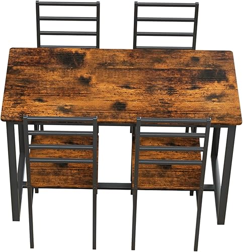 Miniatura 8 de 5 Metal and Wood Indoor Dinning Table Furniture Set for 4, Dining Table Chairs NX194
