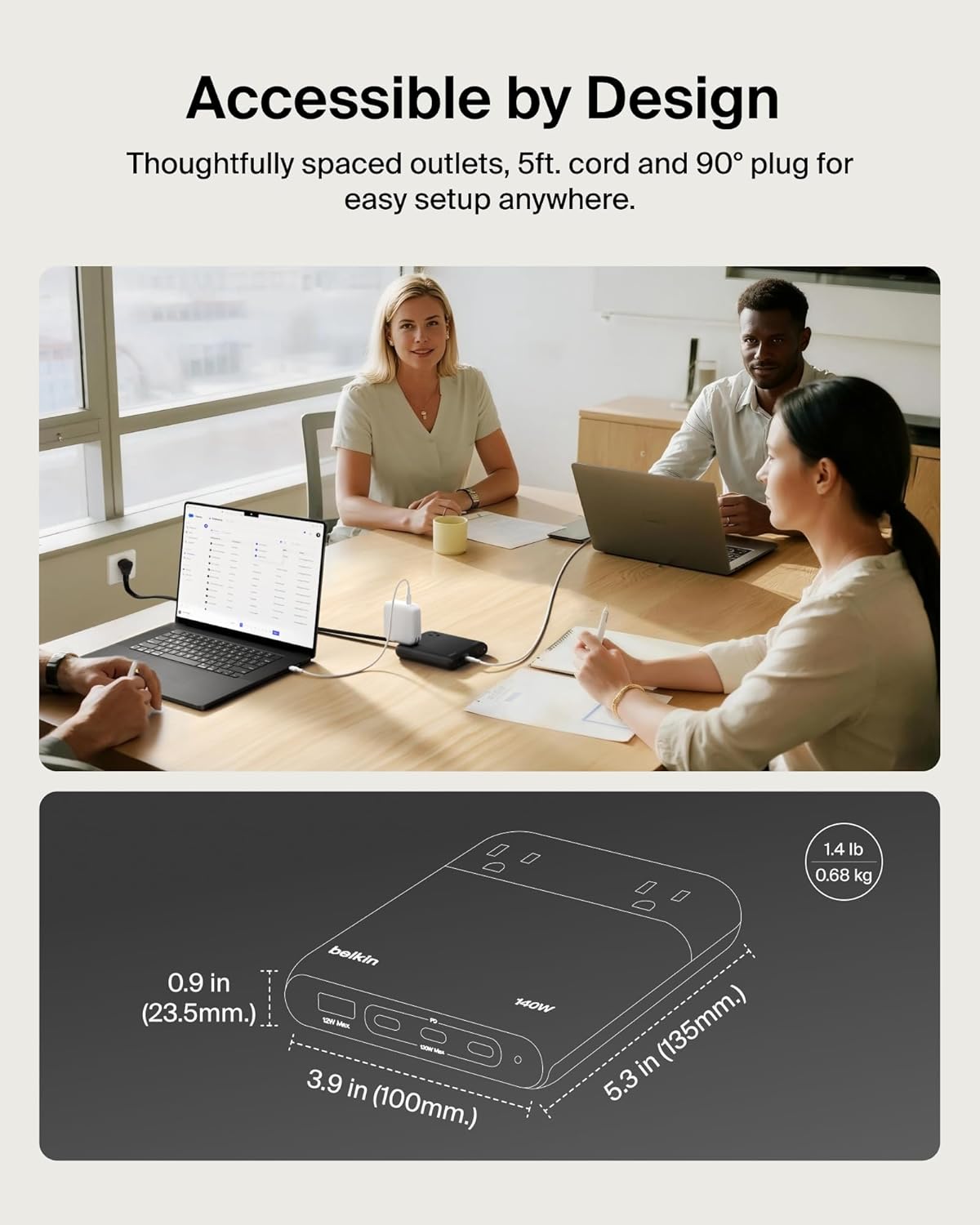 Belkin 2-Outlet GaN Charging Station 140W USB-C Charger, 2 AC Outlet, 3 USB-C Ports, 1 USB-A Port, Power Strip & Plug Extension Outlet for iPhone, Apple Watch, iPad, MacBook, Chromebook, Galaxy, Pixel