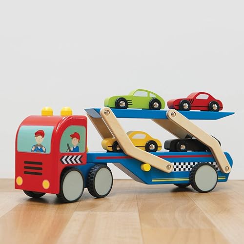 Miniatura 6 de Le Toy Van Motores, aviones y garajes, juego de transportador de autos de carreras, juguetes de madera de primera calidad para niños a partir de 3