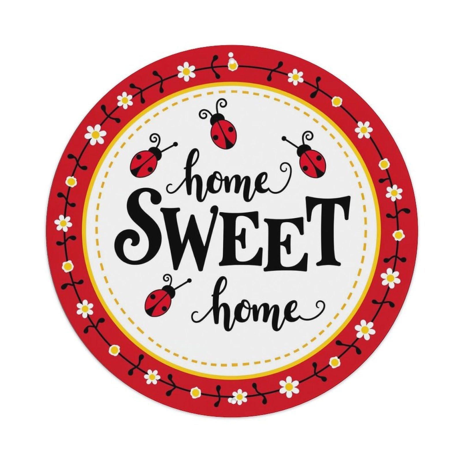 Ladybug Flowers Home Sweet Home Round Metal Tin Sign Vintage Wall Decor, Bar Garage Cafe Kitchen Home Wall Art Poster 8x8inches