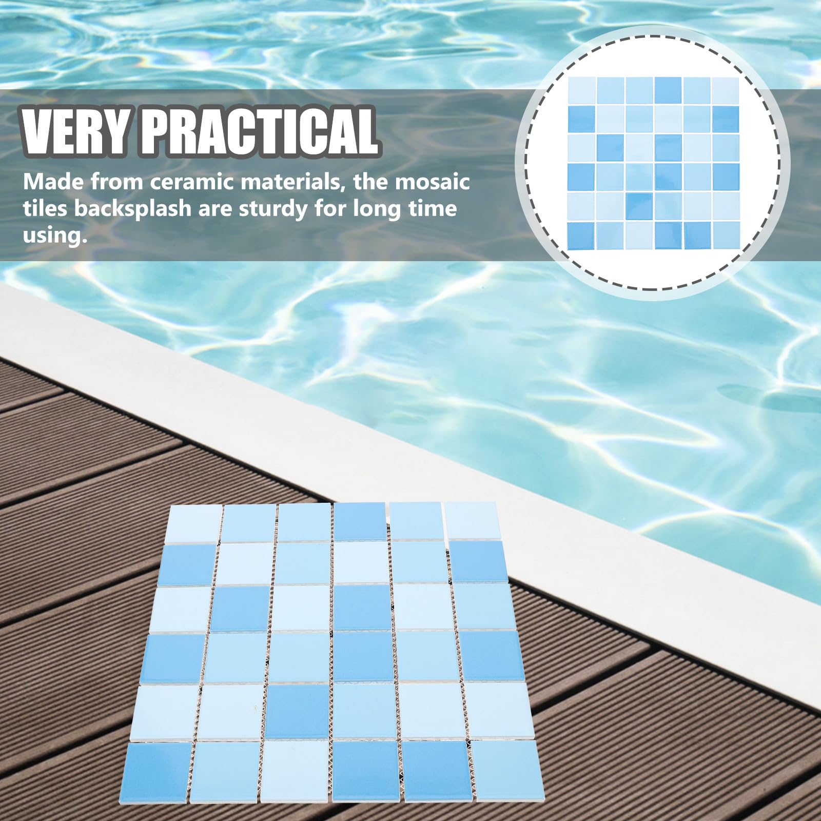 MAGICLULU Azulejos de Cerámica Cuadrados Azules para Piscina y Salpicadero, 36 Piezas para Múltiples Usos en Cocina y Baño