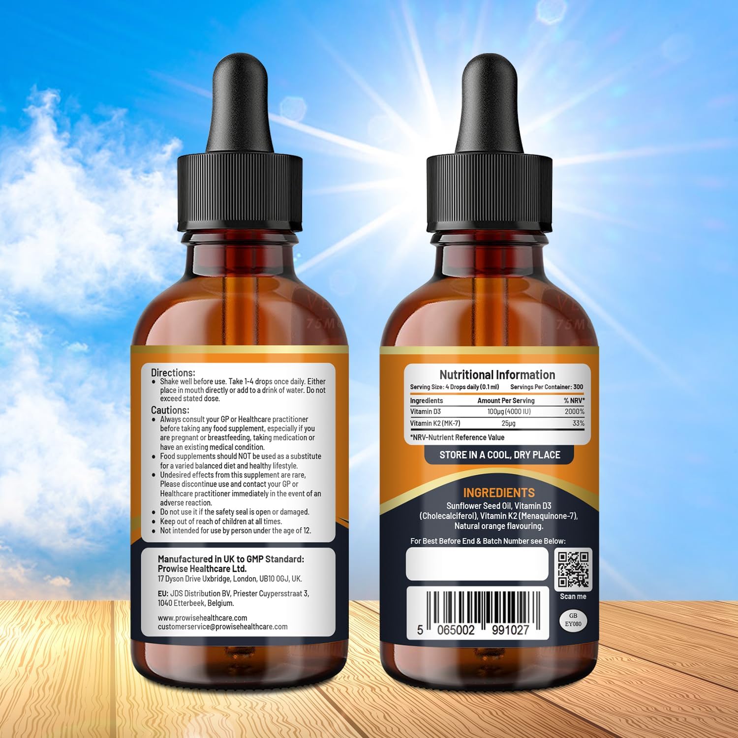 Vitamin D3 4000iu + K2 MK7 25µg I Orange Liquid Drops I High Strength 4000iu D3 + 25µg K2-30ml Bottle I Fast Absorption I 1200 Vegetarian Drops - Made in UK by Prowise Healthcare