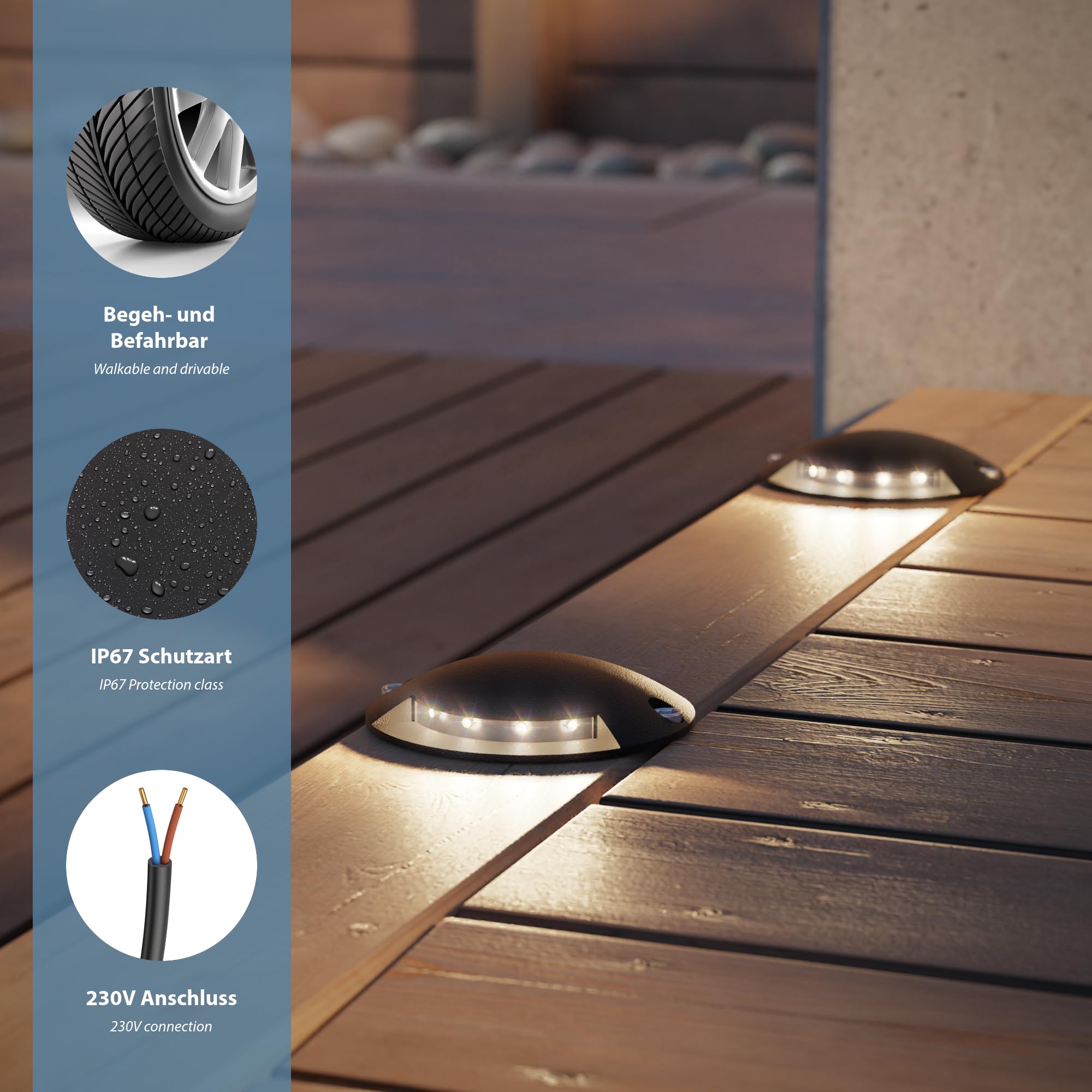 ledscom.de LED Bodenleuchte RUNDA für außen, IP67, 1-flammig, schwarz, rund, 70mm Ø, warmweiß, 5-er Set