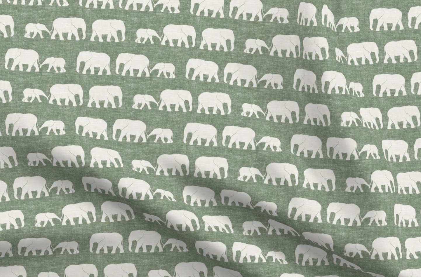 Spoonflower Fabric - Elephants Sage Green Elephant Trendy Neutral Boho Gender Animals Printed on Petal Signature Cotton Fabric Fat Quarter - Sewing Quilting Apparel Crafts Decor