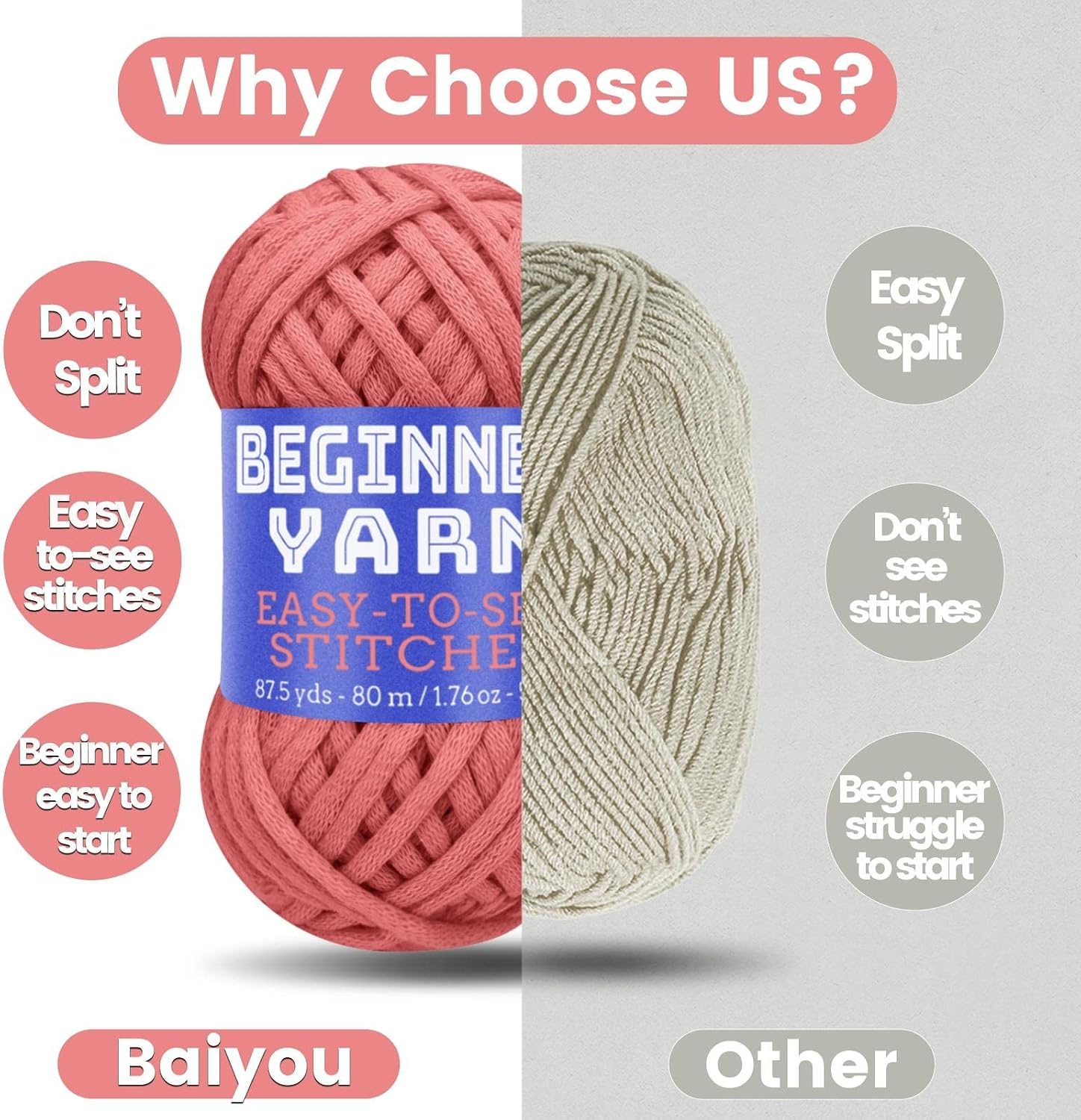 3x50g Beginners Dusty Rose Yarn, 260 Yards Dusty Rose Yarn for Crocheting Knitting, Easy-to-See Stitches, Worsted Medium #4, Chunky Thick Cotton Nylon Blend Yarn Yarn for Crocheting image 2