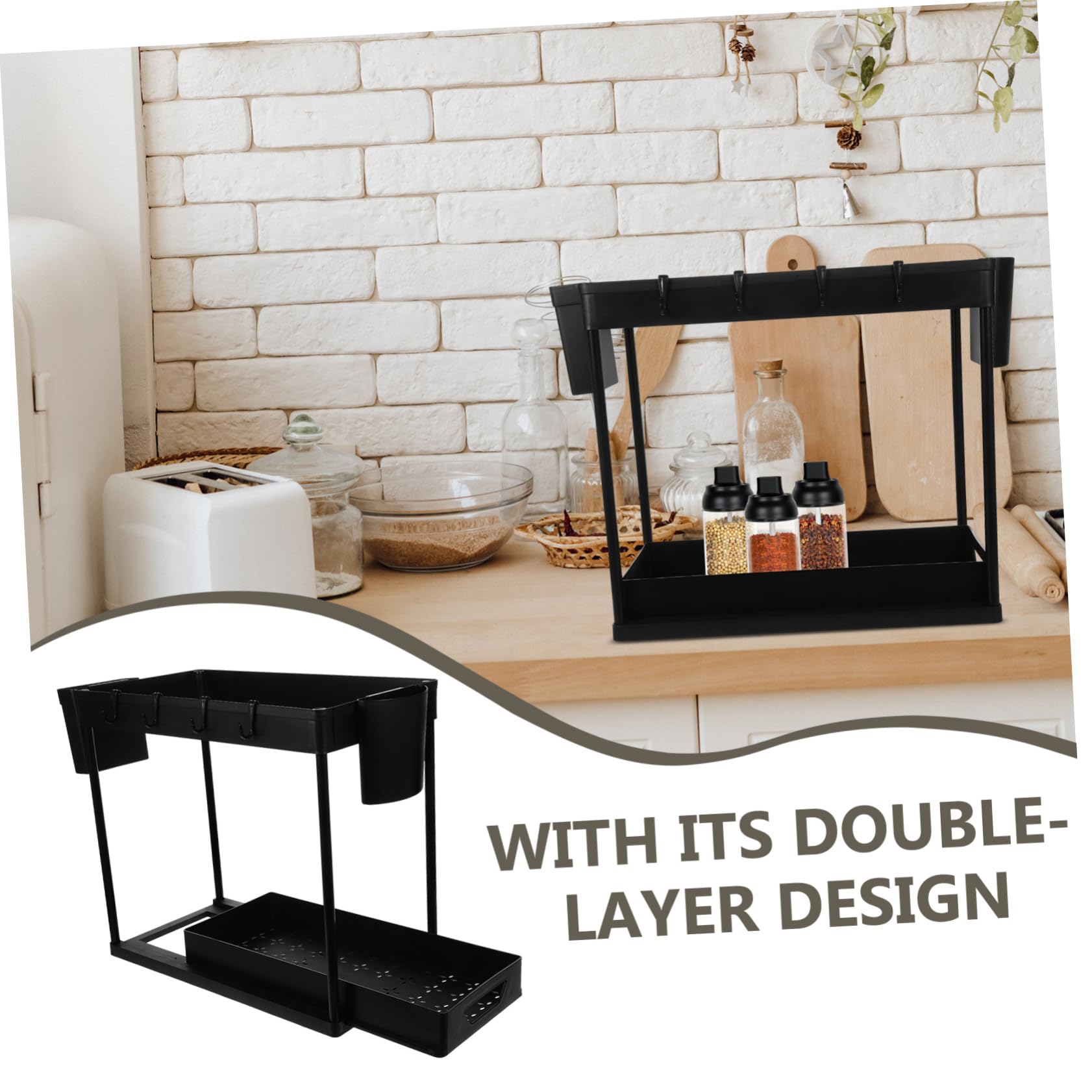 2-stufiger Schrankorganizer aus Kunststoff Ausziehbar mit Hohlem Design und Großer Kapazität für Küche und Badezimmer unter Waschbecken