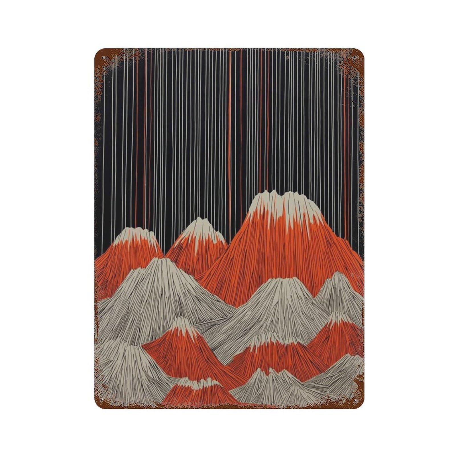 xiaoxiaoshen Abstract Mountain Landscape Black Red Modern Minimal Line Contemporary Japanese Wall Decor Art Metal Tin Poster Modern Home Decor Art Home Bar Shop Decorations Vintage Sign 40x30cm