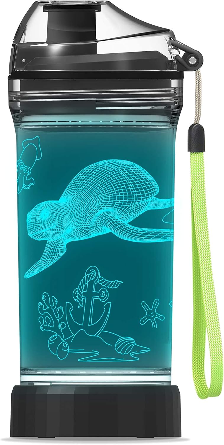 YuanDian Sea Turtle Gifts, Light Up Kids Water Bottle with Ocean Animal