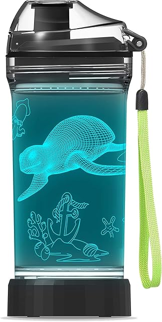 Sea Turtle Gifts, Light Up Kids Water Bottle with Ocean Animal Turtle Pattern- 14 OZ 400 ml Tritan BPA Free Eco-Friendly - Cool Drinking Cups Gift for School Kids Boy Girl Child Ocean World Lover