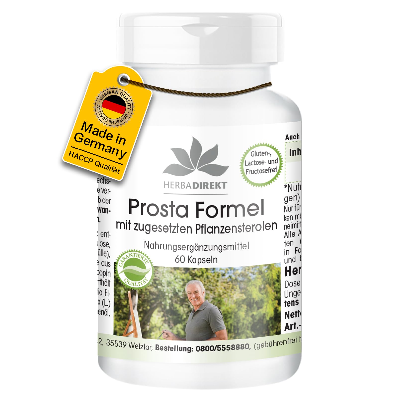 Formule Prostate – avec Stérols végétaux, Palmier nain, Zinc, Sélénium, Betasistérol & Lycopène - 60 gélules | Herba Direkt - Qualité des pharmacies allemandes