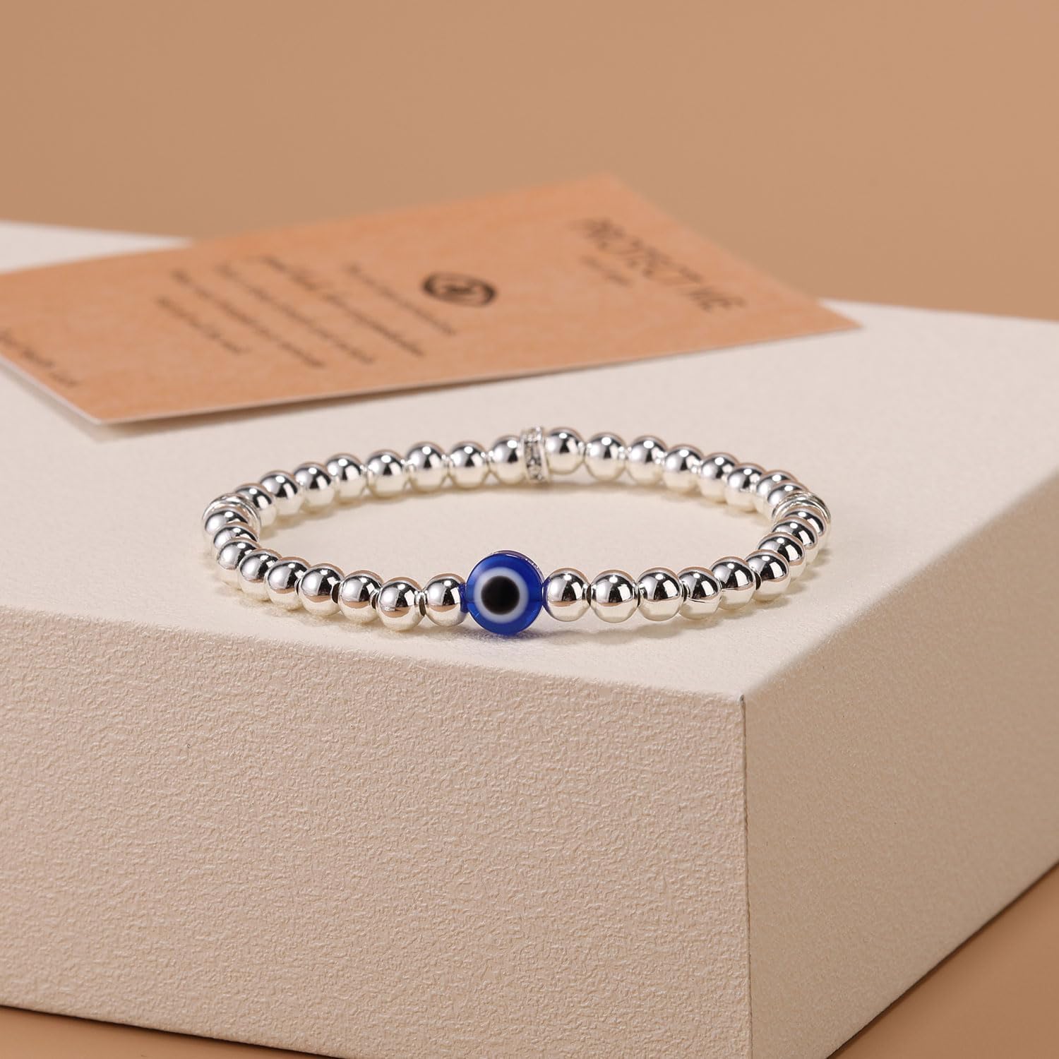 Evil Eye Bracelet for Woman, Lucky Evil Eye Bead Bracelet with Card Protection Jewelry for Friend Birthday Retirement Gift - Image 4