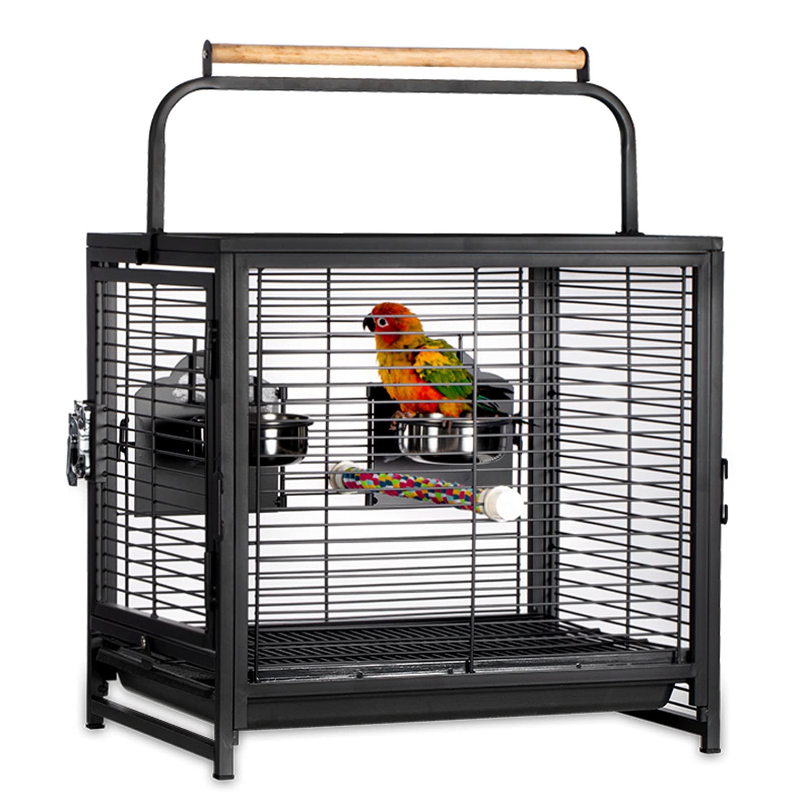 Gabbia per uccelli Portable Bird Carrier Pappagallo gabbia di viaggio con tazze di alimentazione metallo traspirante gabbia da viaggio traspirante supporto per uccelli leggero per interni all'aperto N