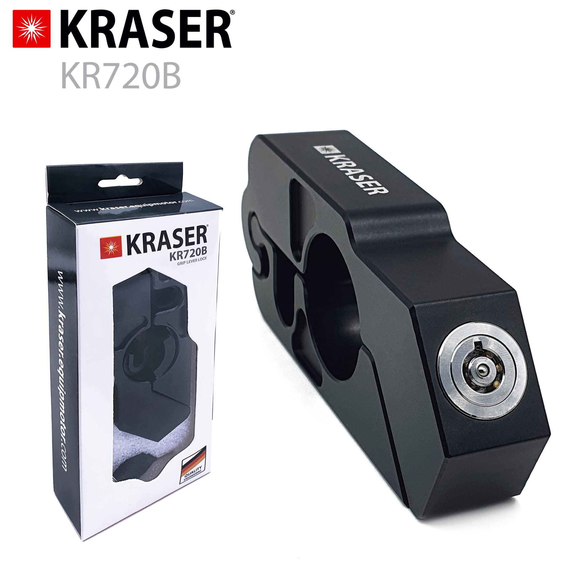 KRASER KR720B Candado Moto Freno Manillar, Rápido Bloqueo Click, Cerradura Seguridad Anti-Taladro, Bloqueo Antirrobo Bloqueo Maneta Acelerador Freno Embrague Universal Scooter Quad, Grip Lock