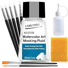 Watercolor Masking Fluid, Liquid Masking for Painting Watercolor Accessories with Silicone Pen Cleaning Brush Retouching and Covering for Painting and Various Art Projects Supplies,White 30ml