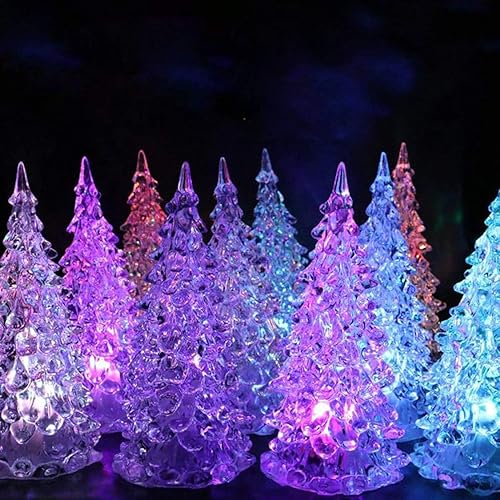 Miniatura 6 de Árbol de Navidad de cristal, 3 piezas de acrílico de 6.5 pulgadas, pequeño adorno de árbol de Navidad con luz LED que cambia de color, luz nocturna