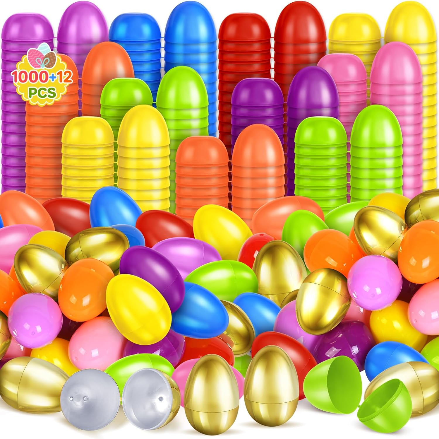 1000 PCS 2.3" Plastic Fillable Easter Eggs With 12 Golden