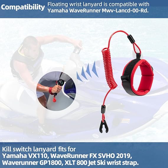 Floating Wrist Lanyard Compatible with Yamaha WaveRunner Mwv-Lancd-00-Rd, Boat Kill Switch Keys Lanyard Fits for Yamaha VX110, WaveRunner FX SVHO 2019, Waverunner GP1800, XLT 800 Jet Ski Wrist Strap