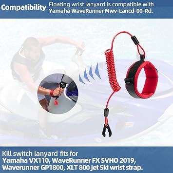 Floating Wrist Lanyard Compatible with Yamaha WaveRunner Mwv-Lancd-00-Rd, Boat Kill Switch Keys Lanyard Fits for Yamaha VX110, WaveRunner FX SVHO 2019, Waverunner GP1800, XLT 800 Jet Ski Wrist Strap
