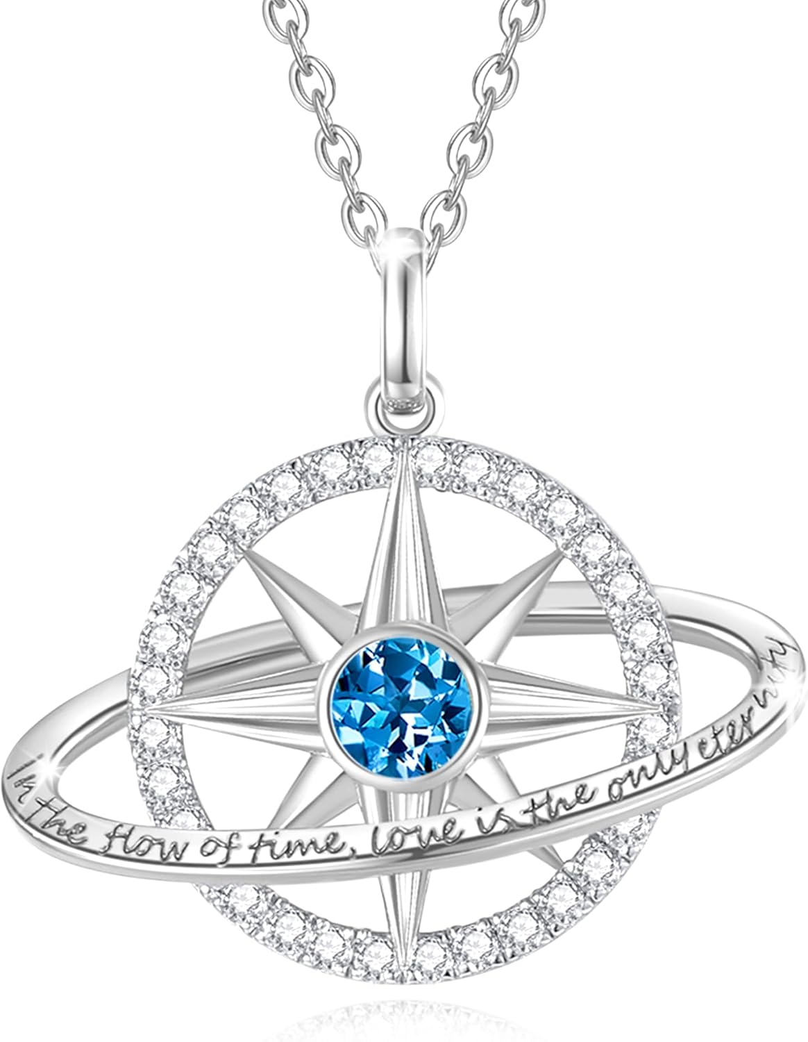 FANCIME Stellar Promise Birthstone Necklace for Women White Gold Plated Sterling Silver Planet Star Pendant Fine Jewelry Anniversary Birthday Christmas Gifts for Women Wife Friend Her