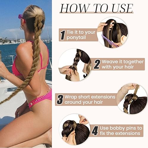 Miniatura 4 de HAIRCUBE Extensión de cabello sintético suave y natural para mujer, cola de caballo larga trenzada con banda elástica y banda elástica para el