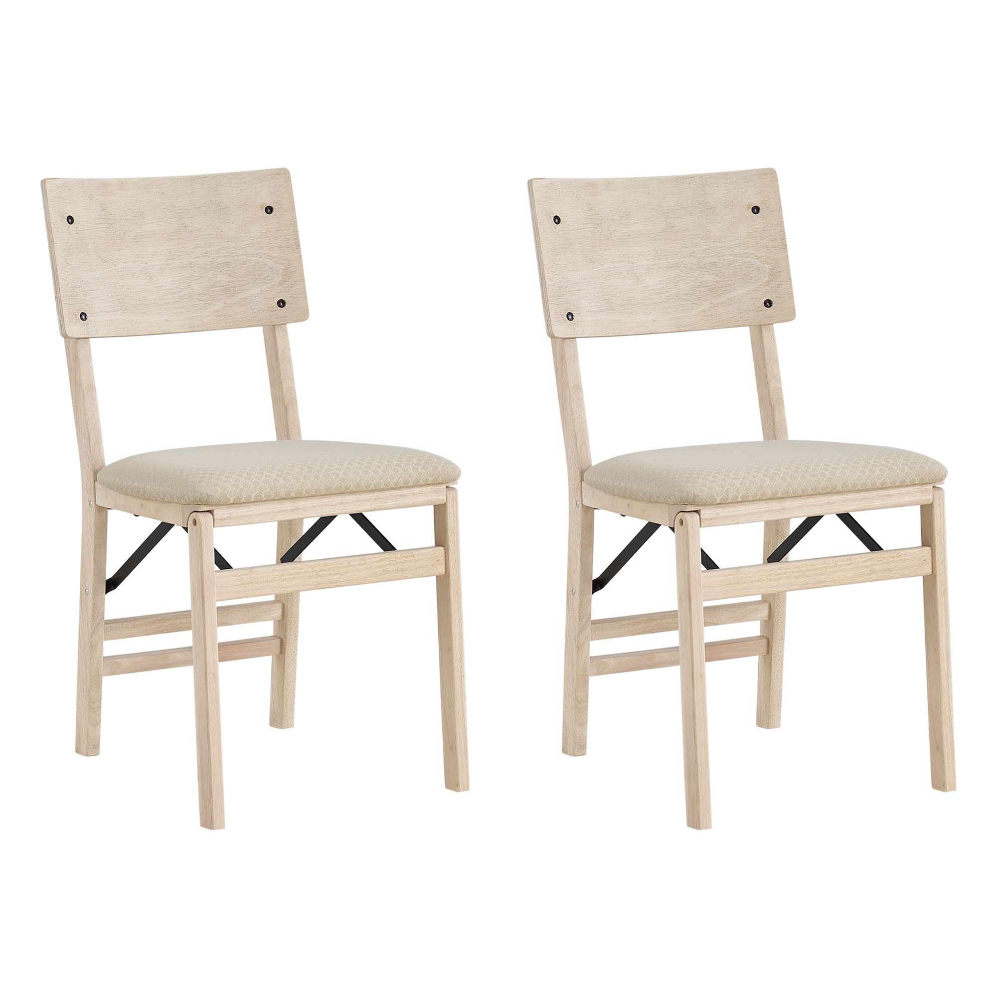 MECO Stakmore Mission Folding Chairs - Solid Wood Dining Chairs With Fabric Seats (2 Pack)