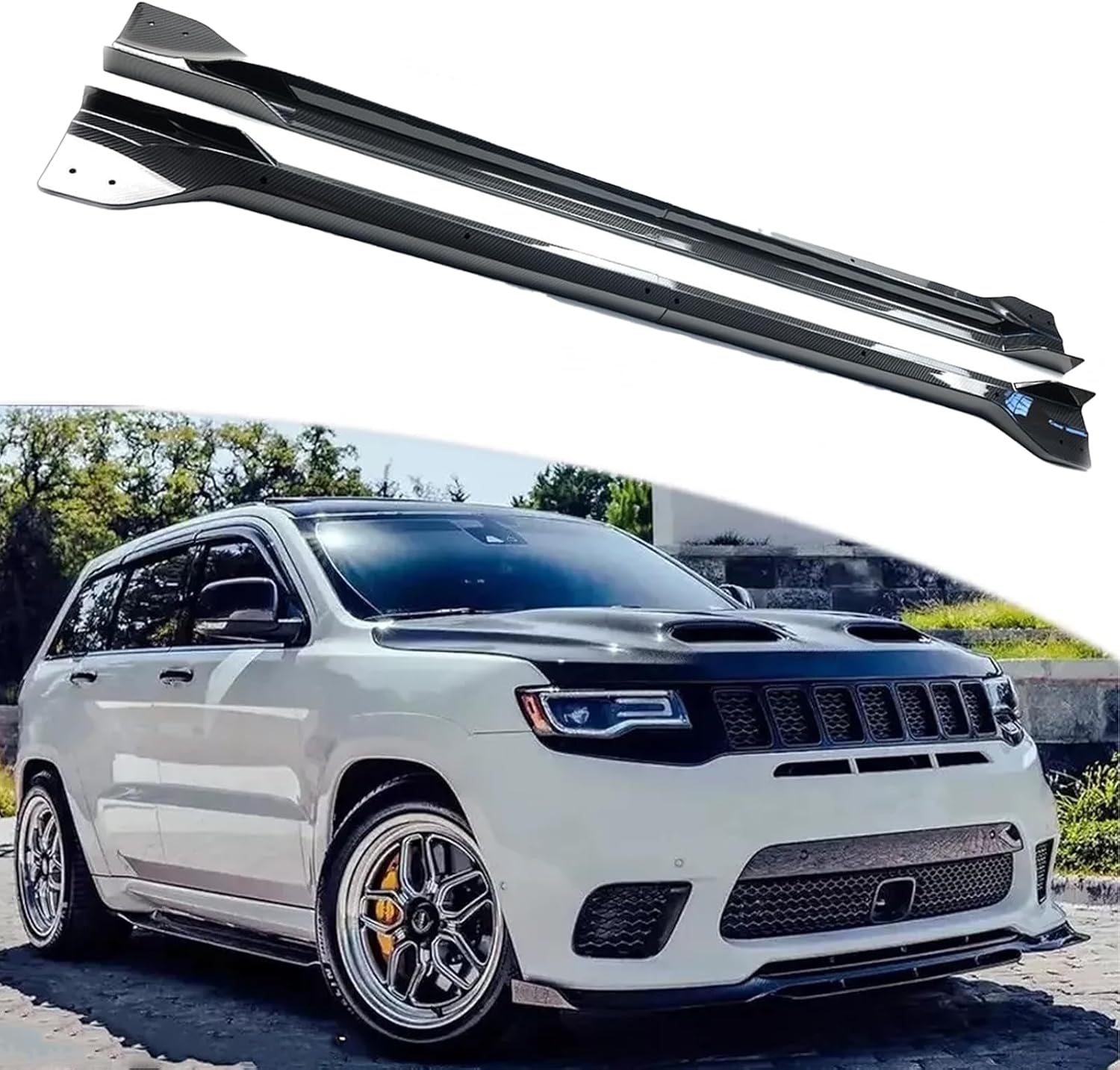 Side Skirts Set 4Pcs ABS for Jeep Grand Cherokee SRT8 WK2 / Trackhawk 2012-2021 Exterior Side Skirt Extension Lip Splitter (Carbon Fiber Print)