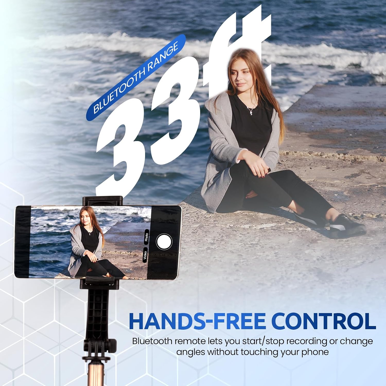 Magnetic Selfie Monitor Screen for iPhone, Back Camera Monitor with Bluetooth Remote, Real-Time Screen Mirroring, USB-C Rechargeable, for Vlogging and Livestreaming