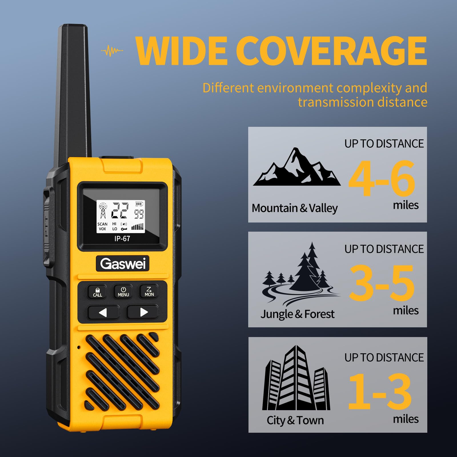 Gaswei G1pro Walkie Talkies Long Range for Adults, Rechargeable Heavy Duty Walkie Talkie with Doulbe PTT, 2 Way Radio, VOX for Farms, Warehouse, Fishing, Camping, Hunting - 4 Pack - 5