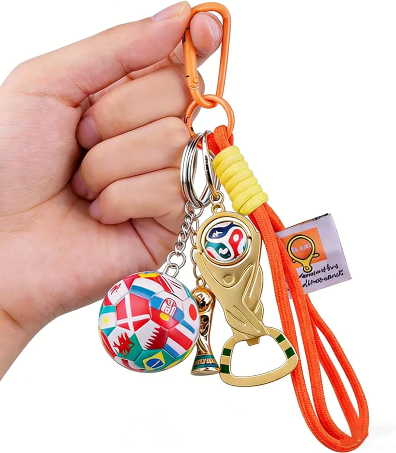 Soccer Fan Keychain Set 4PCS, Global Ball Ornament, Cup Decor, Bottle Opener Pendant & Lanyard, Backpack Bag Accessories for Sports Events, Parties, Travel & Fan Gifts