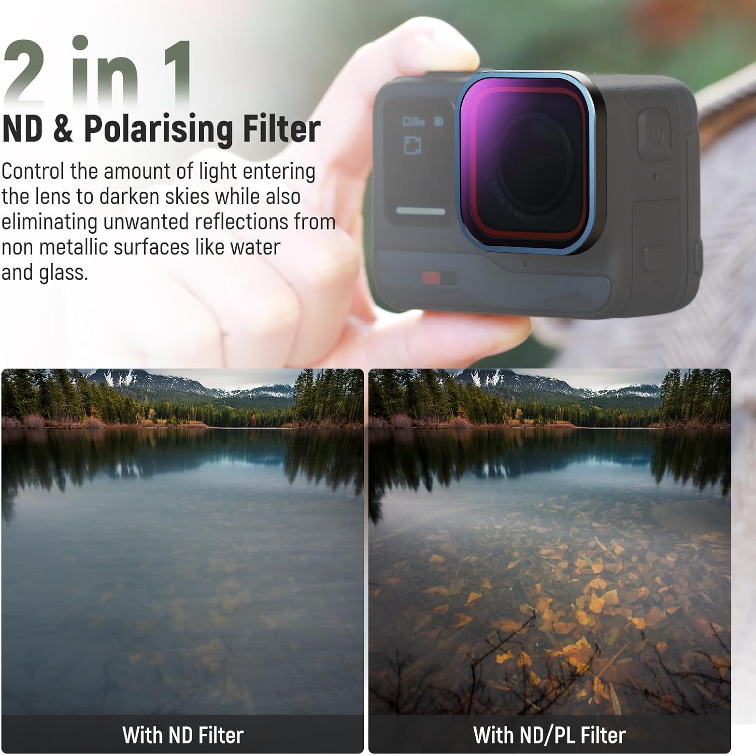 NEEWER ND/PL Filter Set Compatible with Insta360 ACE PRO, 4 Pack ND8/PL ND16/PL ND32/PL ND64/PL Action Camera Accessories CPL Polarizing and ND Filter 2 in 1, Neutral Density and Polarizer Filter Kit