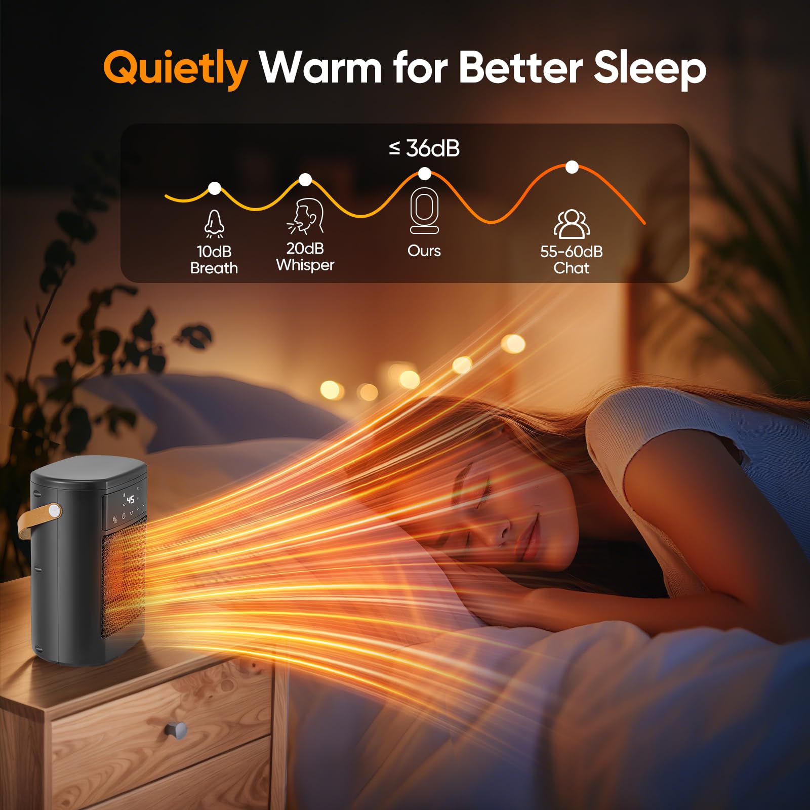 Chauffage d'appoint, 1500W PTC, 3 Modes Chauffants, Protection Anti-Surchauffe et Chute, Oscillant à 70° ECO Radiateur Electrique, Portable et Silencieux pour Maison, Bureau