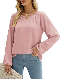 Saloogoe Keyhole Blouses for Women Long Sleeve Dressy Tops Busniess Casual