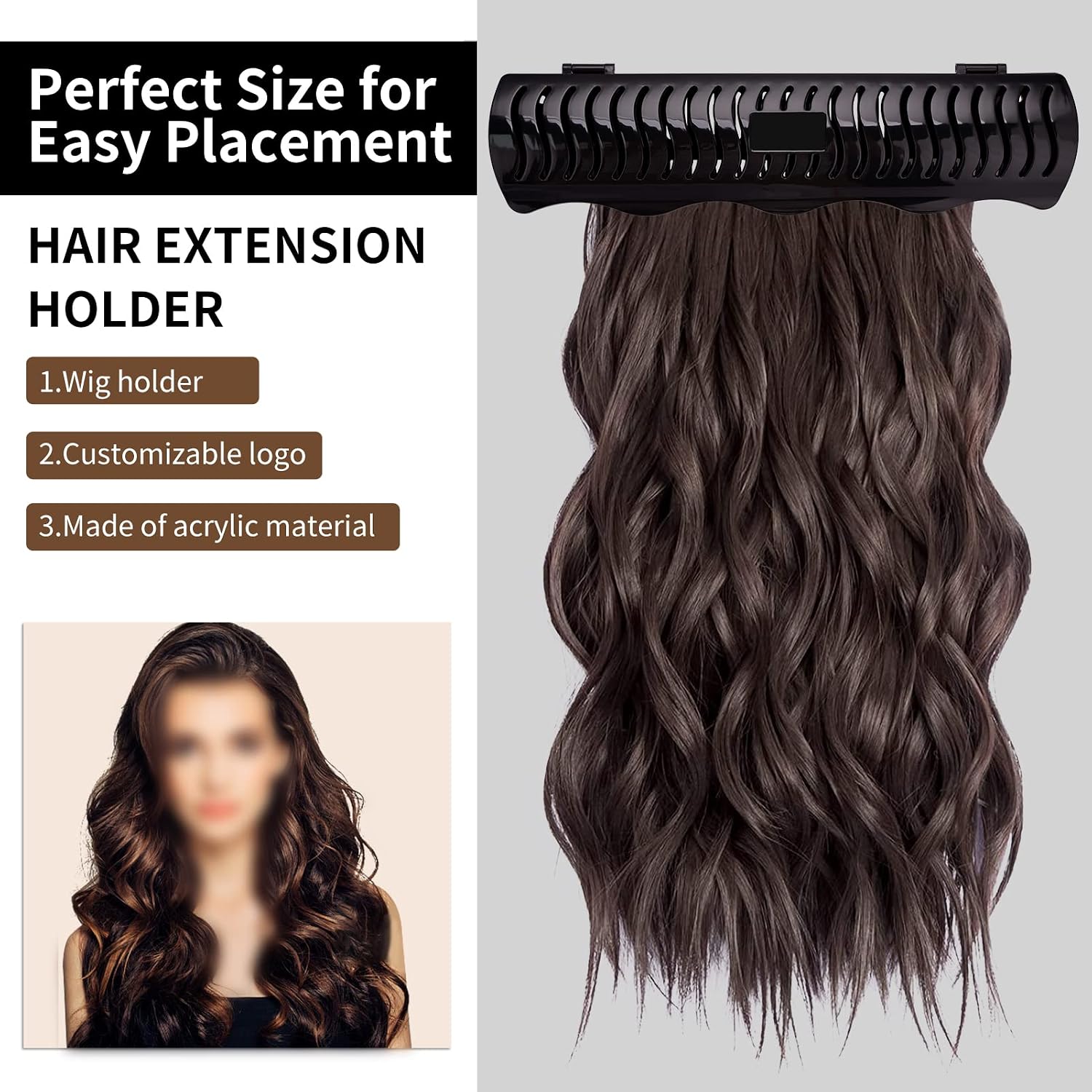 Hair Extension Holder Hair Extension Style Caddy Designed to Hold Clip-Ins, Tape-In’s, Micro Bundles and Sew-In Wefts While You Color, Wash, Style, Pack and Store (Black)