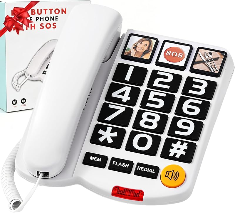 Large Button Photo Speed Dial Landline Phone for Hearing Impaired Seniors | 3 One-Touch Photo Speed Dial, HAC Compatible, Hands-Free Call, Large Buttons, Power Outage Backup for Elderly Users