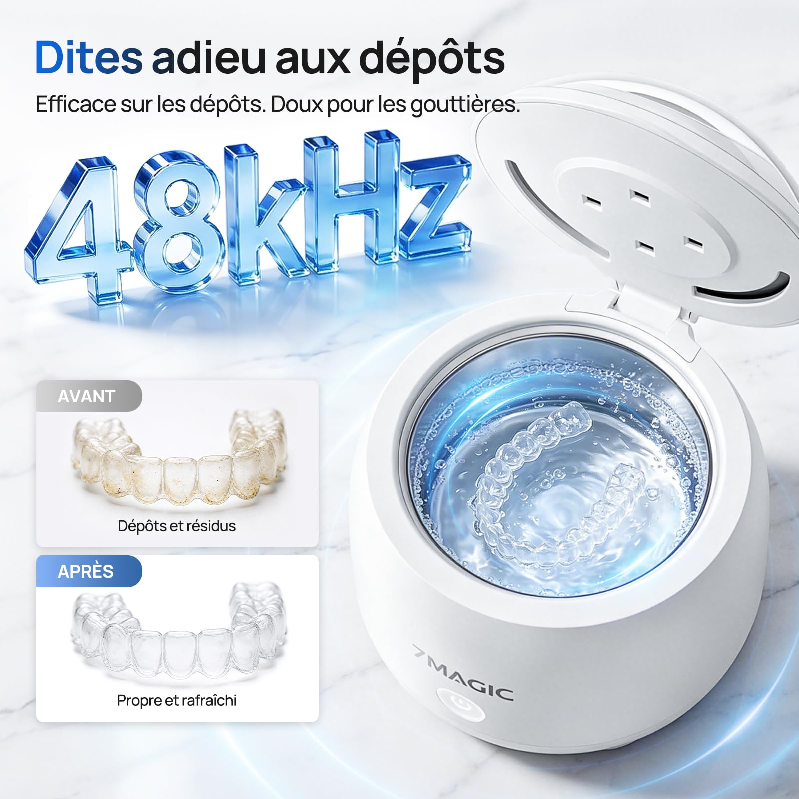 7MAGIC Nettoyeur ultrasons sans fil pour gouttières, 48 kHz, Blanc