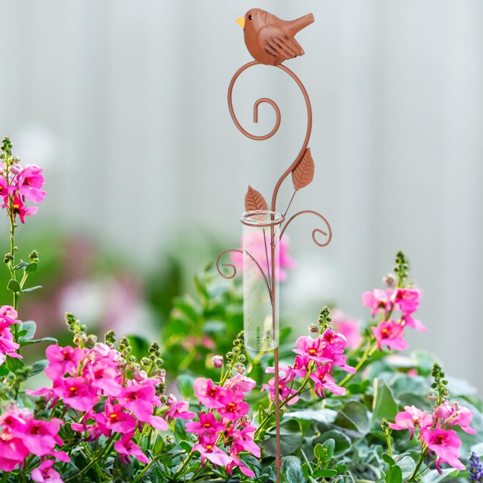 Pluviometro con Picchetto in Ferro e Vetro per Giardino | Tubo Graduato, Misura da Esterno, Colore Marrone, Adatto a Patio e Casa