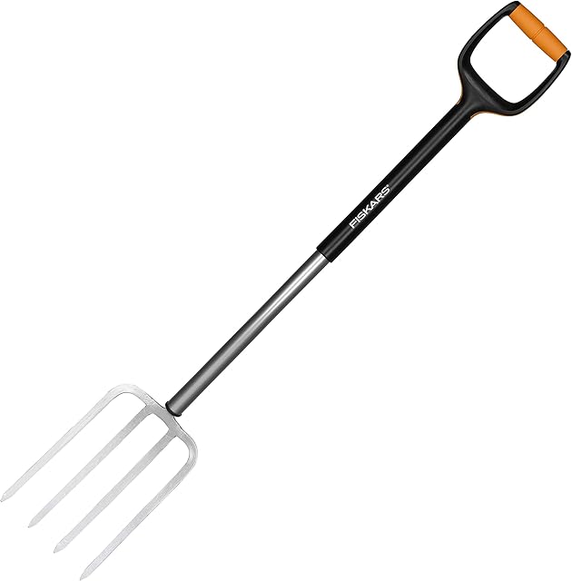 Fiskars Widły do kopania ciężkich, kamienistych gleb, Z 4 zębami, Długość: 108 cm, Stalowe zęby/ trzonek z tworzywa sztucznego wzmocnionego włóknem szklanym, Czarny/ pomarańczowy, Xact, M, 1003686