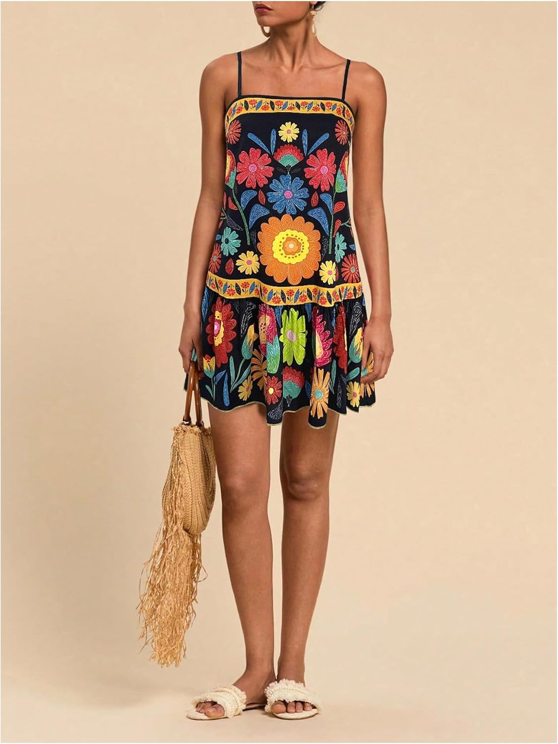 Floerns Women's Sleeveless Cami Dress Floral Flounce Hem Summer Short Dresses - Image 5