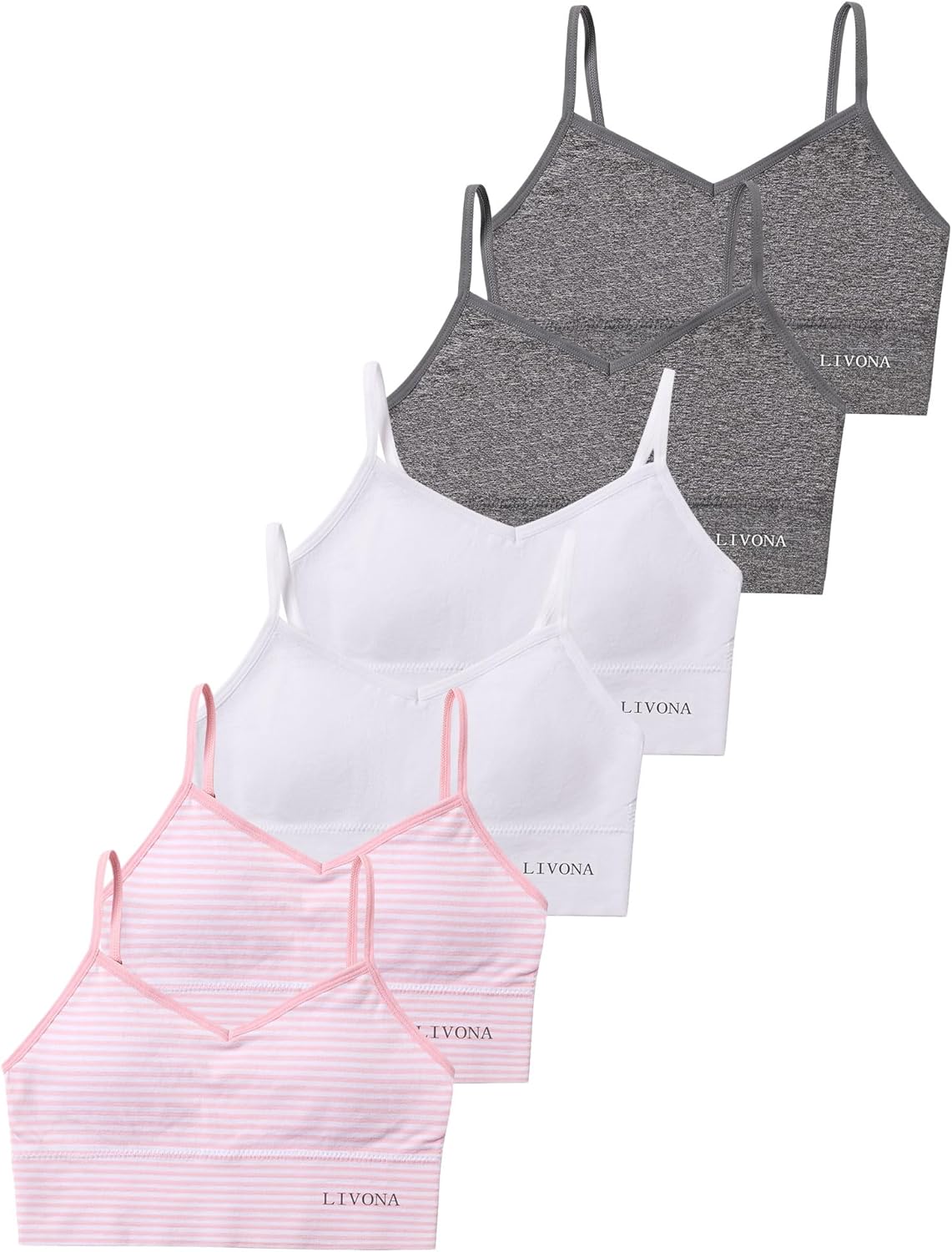 Livona 6 Pack Sports Bras for Girls - Padded, Crop Cami Tank Top (6-14)