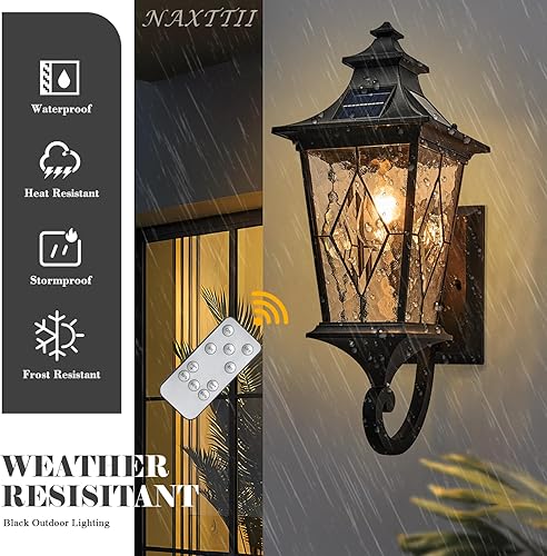 Miniatura 4 de Luz solar para porche frontal exterior con ondulación de agua, hecha a mano, vidrio soldado del atardecer al amanecer, luces solares para