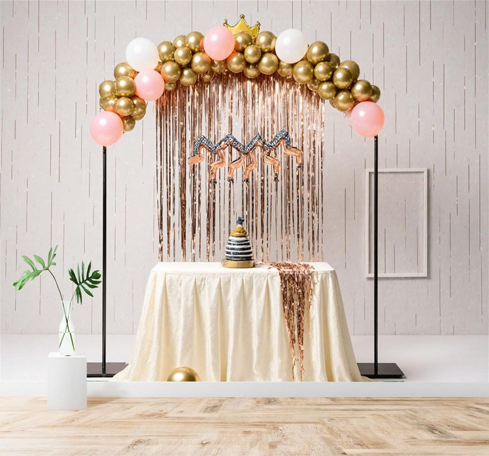 Xlming 350Cm×256Cm(B×H) Gold Pink Balloons Archway Metallic Tassels Crown Decorations 3D Wallpaper Silky Texture Home Study Office Grey Dining Room Sofa Bedroom Living Room Tv Backdrop-350Cm×256Cm