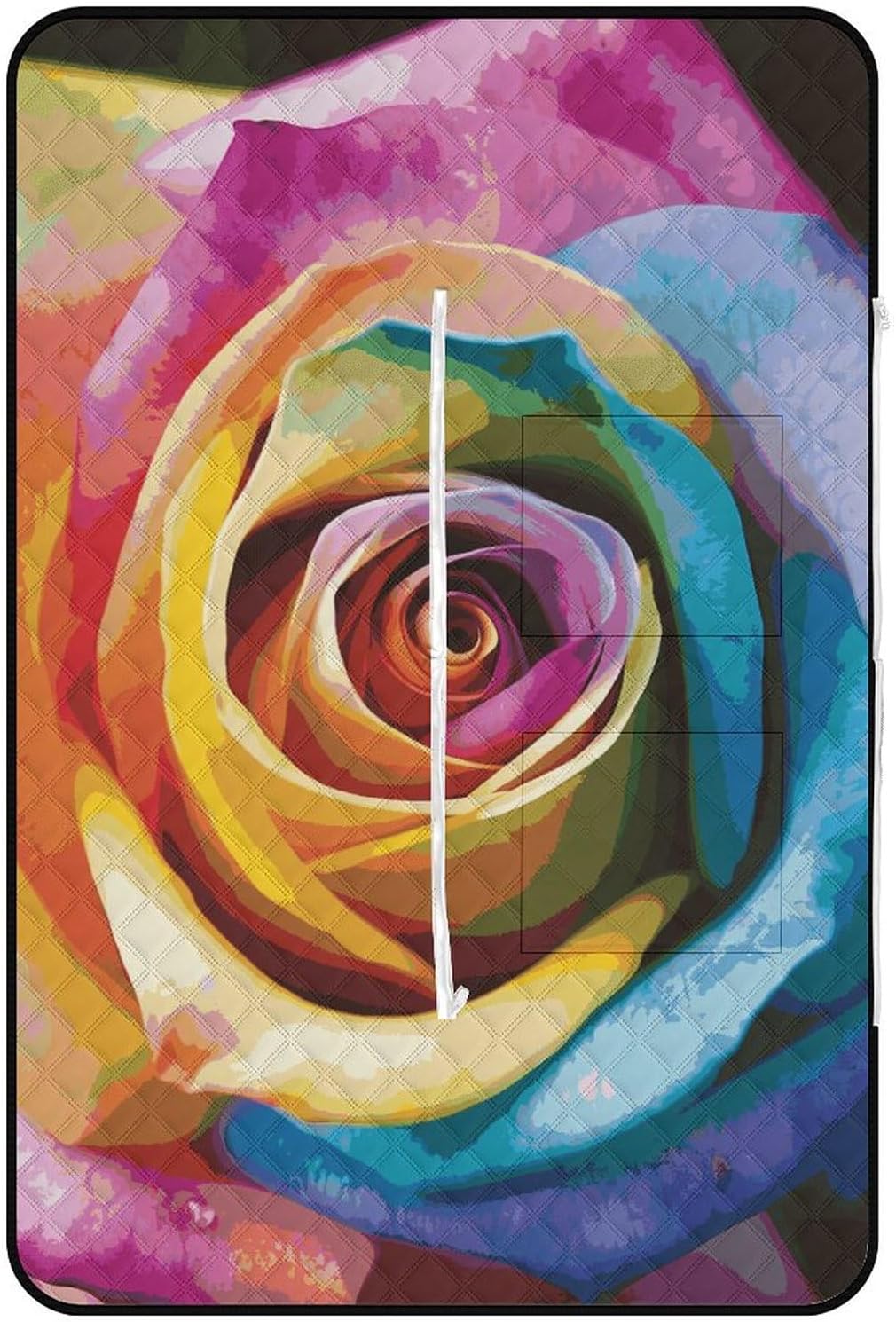 Rainbow Rose Flower Picnic Blanket Zipper Style Waterproof Foldable Outdoor,Picnic Mat Foldable As A Shopping Bag for Ladies, Portable Outdoor Blanket for Camping