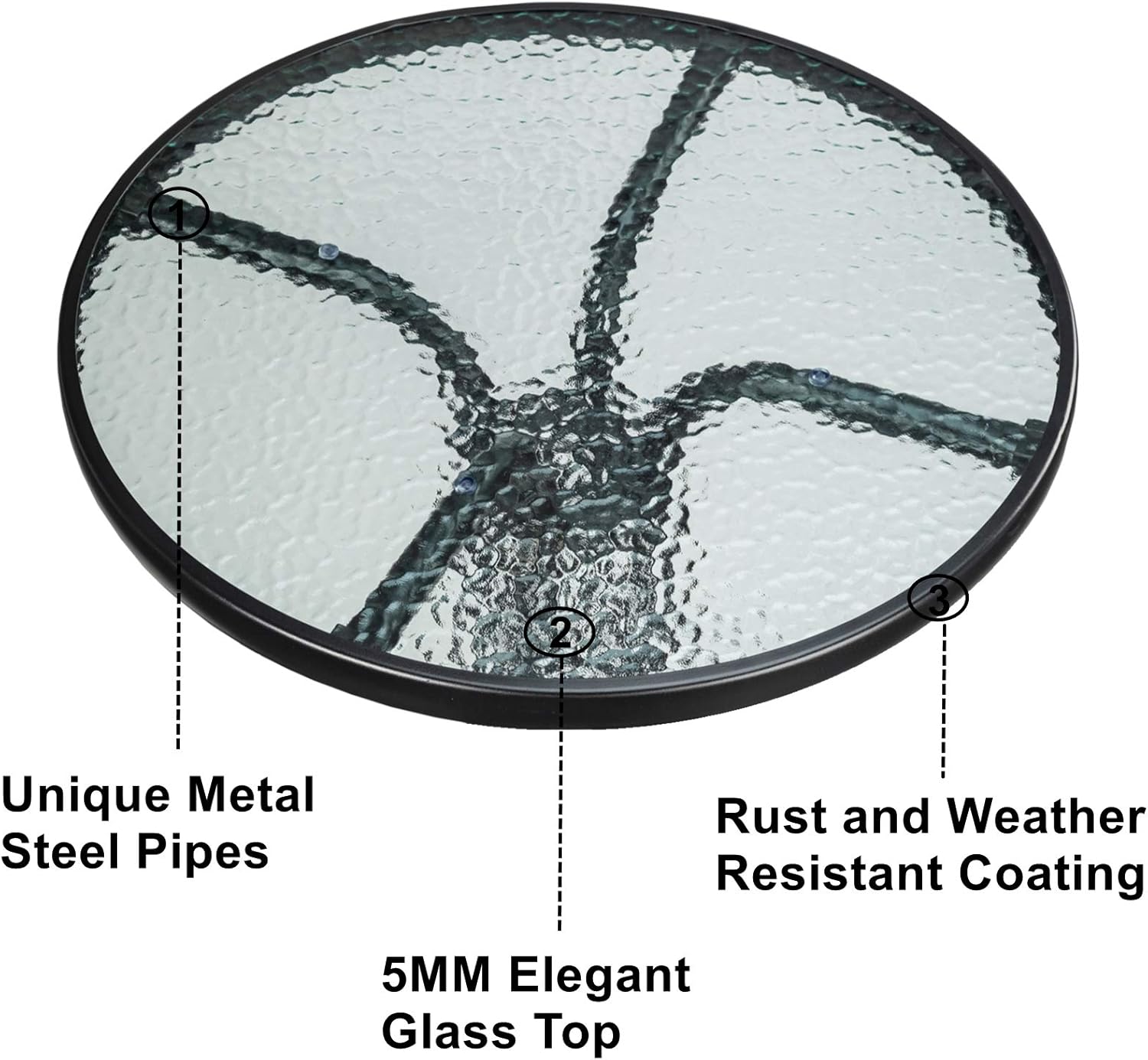 24" Outdoor Bistro Table Patio Dining Table Round Side Table Coffee Table Furniture with Metal Frame Water Ripple Glass Top : Patio, Lawn & Garden