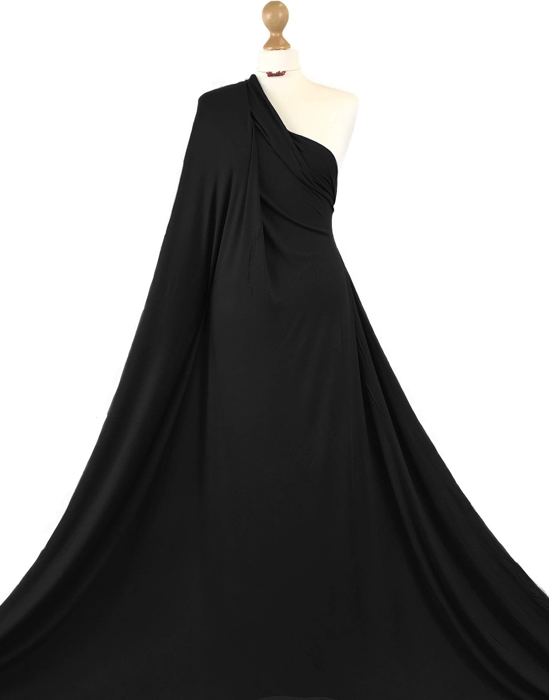 Premium Quality Viscose 4 Way Stretch Soft Jersey Lycra Fabric Rayon Material (Black, 1 Meter)