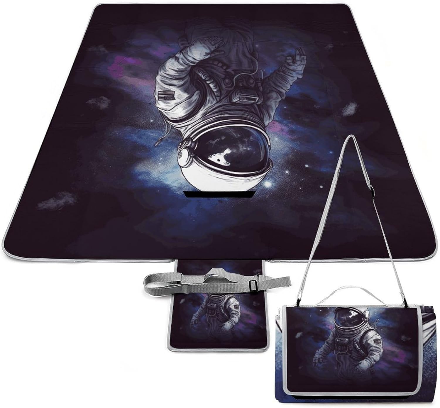 Astronaut Waterproof Picnic Blanket 58.3''x58.3'',Portable and Foldable Picnic Mat with Handle,Outdoor Blankets for Lawn Park Beach Travel